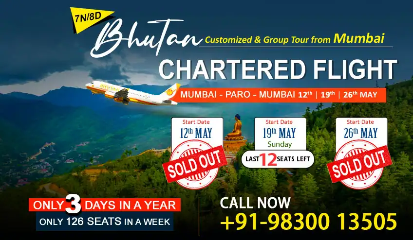 bhutan package tour with mumbai paro direct non-stop chartered flight
