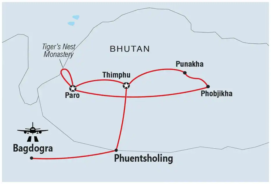 Bhutan Package Tour Map from Chennai