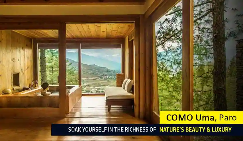 bhutan tour package from usa with como uma - the luxury 5 star hotel, paro, bhutan with from NatureWings Holidays