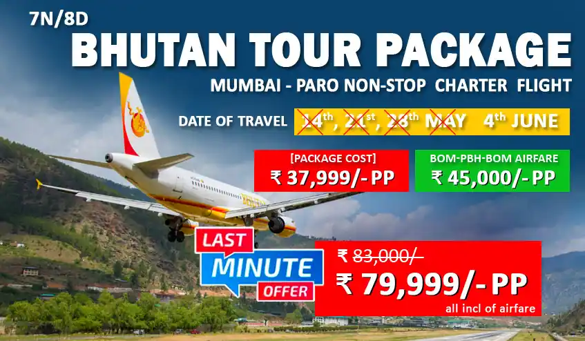 mumbai to paro group tour package with non-stop chartered flight with naturewings