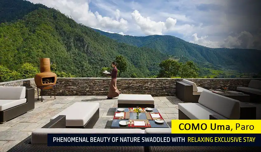 package tour to bhutan from usa with como uma - the luxury 5 star hotel, paro, bhutan with from NatureWings Holidays