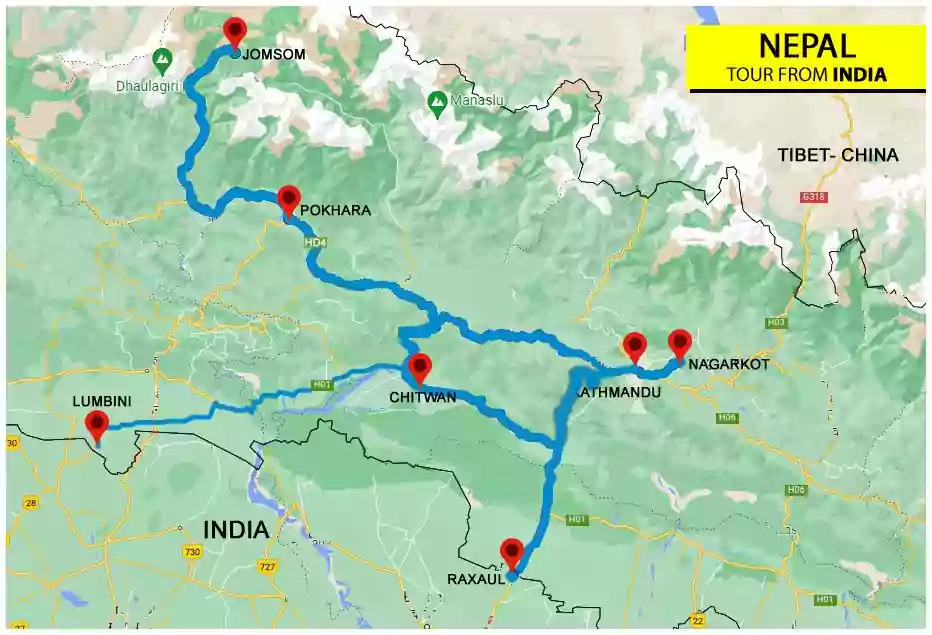 5N 6D Nepal Tour Package Map - NatureWings